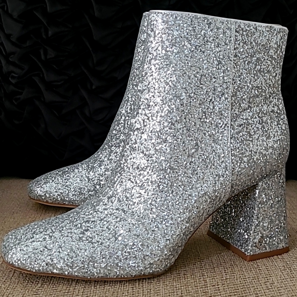 CIRCUS SAM EDELMAN KATE 2 SILVER SPARKLE ANKLE BOOTIES